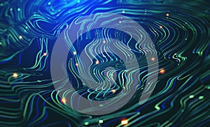 Intertwining streams of information. Cyber funnel, data vortex, neural network, linear entanglement