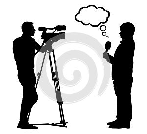 Interview cameraman silhouette. News reporter.