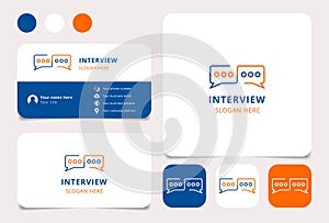 Interview logo design with editable slogan. Branding book and business card template.