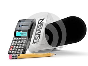 Interview microphone with calculator and pencil