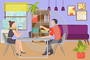 Interview for office job, vector illustration. Business employee work for recruitment people, hiring candidate for flat