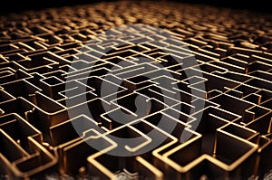 Interwoven gold wireframe design featuring an array of geometric patterns.