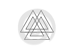 Interwoven triangles, valknut, sacred geometry. Flat icon. Logo, tattoo, occult amulet. Esoteric symbol vector illustration