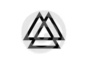 Interwoven triangles, valknut, sacred geometry. Flat icon. Logo, tattoo, occult amulet. Esoteric symbol vector illustration