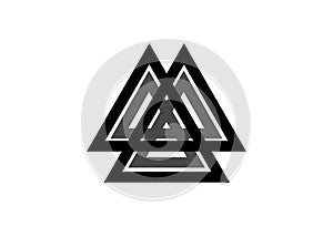 Interwoven triangles, valknut, sacred geometry. Flat icon. Logo, tattoo, occult amulet. Esoteric symbol vector illustration sign