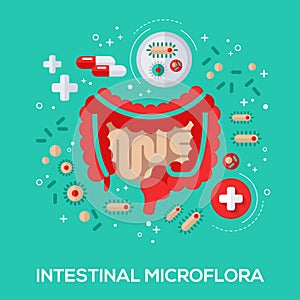 Intestinal microflora flat icons concept. photo