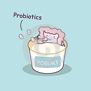 Intestine eating yogurt with probiotics photo
