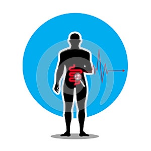 intestines with bacteria, germs and magnifier. illustration