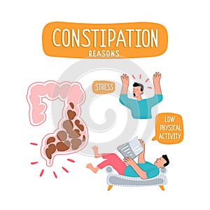 Intestines with hard, dry feces.  Vector illustration of medical posters  in gastroenterology