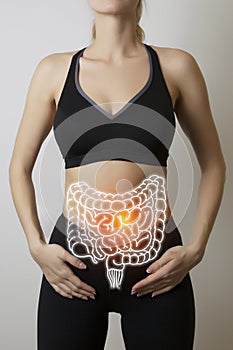 Intestines visualisation on woman body closeup