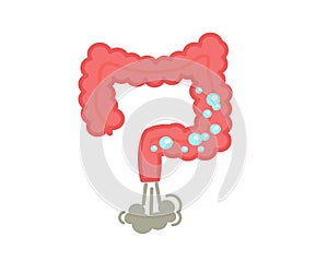 Intestines on a white background. Bloating. Vector