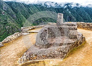 The Intihuatana hitching post for the sun, Sun Temple, Machu Picchu, Peru