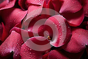 Intimate close up of dew kissed red rose petals capturing the essence of romance, valentine, dating and love proposal image