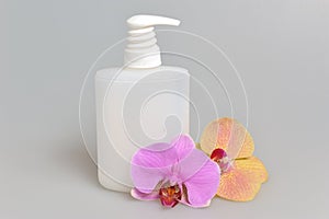 Intimate gel or liquid soap dispenser pump plastic bottle orchid