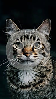 Intimate portrait captures felines whiskers, eyes, and soft fur