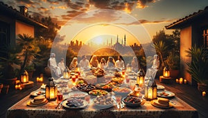 An intimate and serene scene captures the essence of Ramadan iftar
