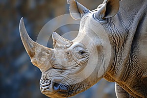 Intimidating African rhino head animal. Generate Ai