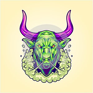 Intimidating bull head exhaling smoke ominous presence illustrations