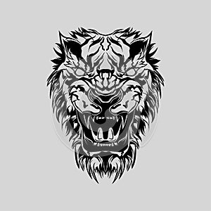 Intimidating tiger front view theme logo template. Vector