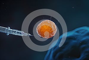 Intracellular examination using a pink needle to study and examine cells. Generated AI photo