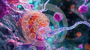 Intracellular vesicles fusing with the cell membrane to release cholesterol into the extracellular space photo