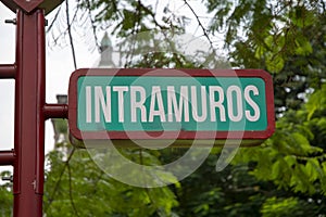 Intramuros road sign with green background