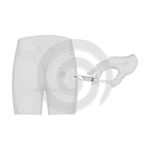 Intramuscular injection into the buttock with a syringe. Medicine single icon in monochrome style vector symbol stock