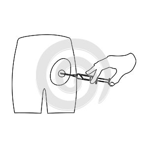 Intramuscular injection into the buttock with a syringe. Medicine single icon in outline style vector symbol stock