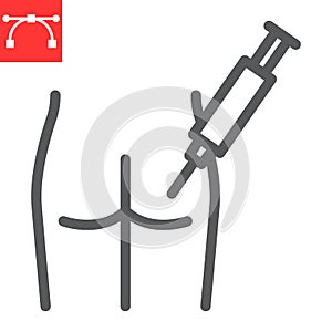 Intramuscular injection line icon, vaccination and syringe, buttock injection vector icon, vector graphics, editable