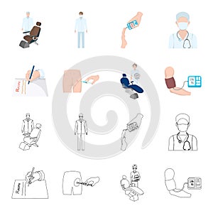 Intramuscular injection, prescription, Dentist, blood pressure measurement. Medicineset collection icons in cartoon