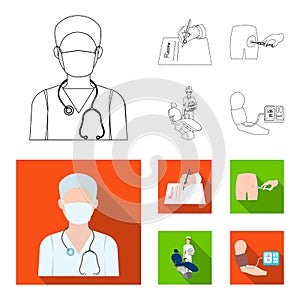 Intramuscular injection, prescription, Dentist, blood pressure measurement. Medicineset collection icons in outline,flat