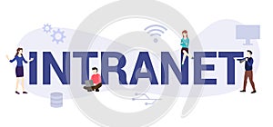 Intranet internet network concept with big word or text and team people with modern flat style - vector