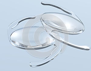 Intraocular lens IOL on grey background. Medicallc 3D illustration