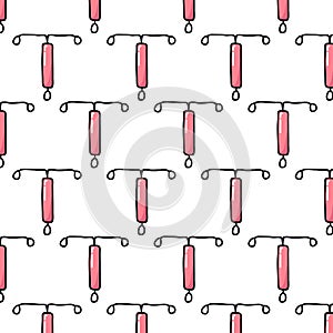 Intrauterine device seamless doodle pattern, vector color illustration