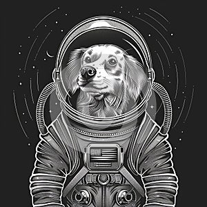 Intrepid Canine Astronaut: A Dachshund in Space Suit Against Starry Background photo