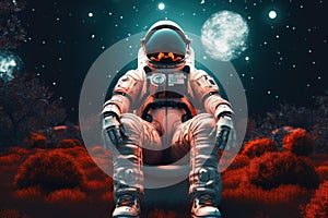 Intrepid Space astronaut sitting. Generate Ai photo