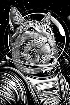 Intrepid Space Cat: Astronaut Feline Adventure Amidst Stars and Planets