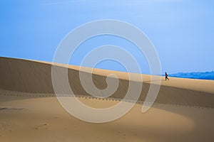 Intrepid Traveler on white sand dunes