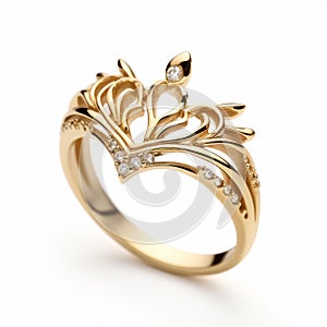 Intricate 18k Gold Crown Ring With Diamond Surround - Daz3d Style
