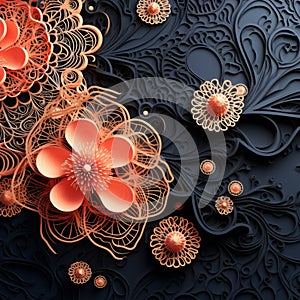 Intricate 3d Flower Art Wallpaper With Dark Orange And Bronze Tones