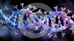 Intricate 3D rendering of a double helix DNA structure isolated on a transparent background, showcasing its complex molecular