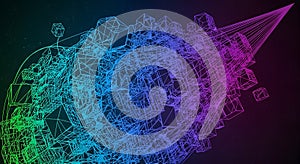 Futuristic Gradient Wireframe Network Abstract