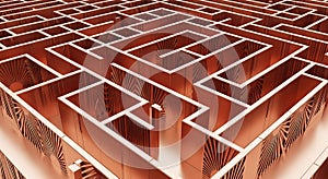 Complex Copper Maze Abstract Background, Labyrinth Path, Challenge Solution Concept