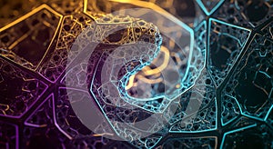 Abstract network structure with glowing lines and a geometric pattern