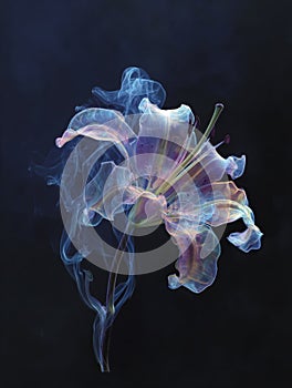 Intricate Abstract Smoke Design A LilyShaped Cloud of Colored Wisps Captivating Visual Art