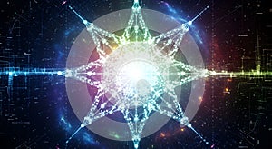 Futuristic Data Flow Visualization with Luminous Nodes and Lines Forming an Interconnected Digital