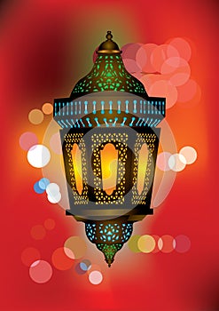 Intricate arabic lamp with beautiful lights