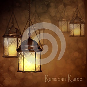 Intricate Arabic lamps with lights