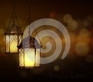 Intricate Arabic lamps with lights