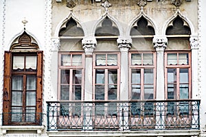 Intricate art and sculptures adorn the historic buildings in Venice, Italy.